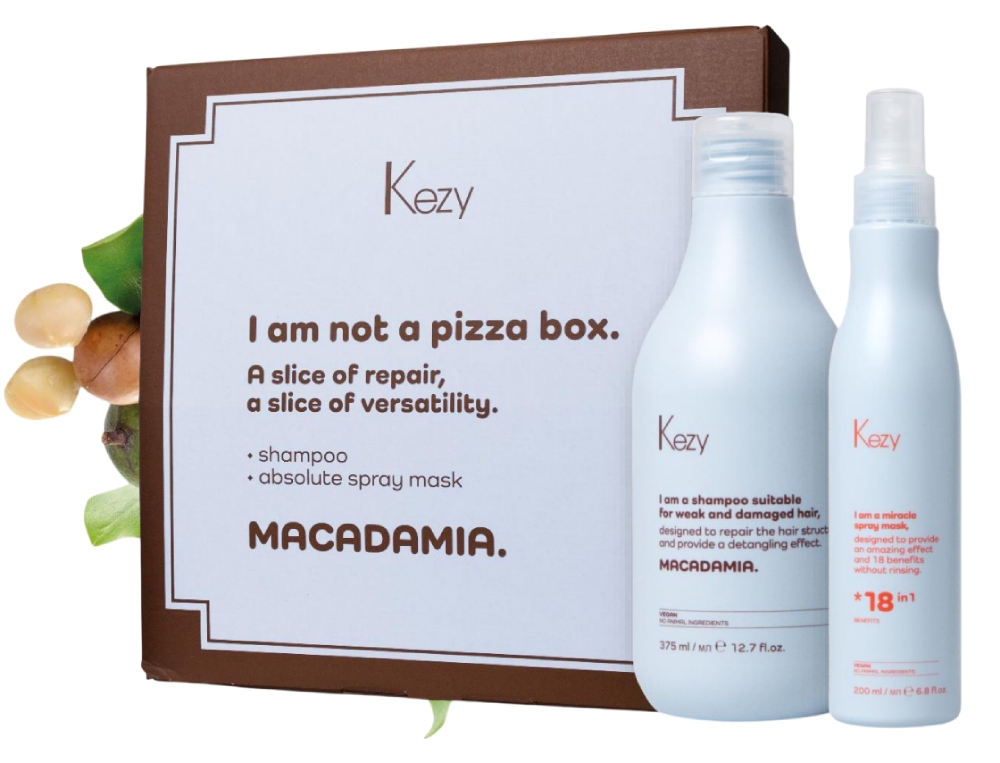 Kezy I am Набор " Я не пицца"( Шампунь c маслом макадамии 375 мл+SPRAY MASK 18 в 1)